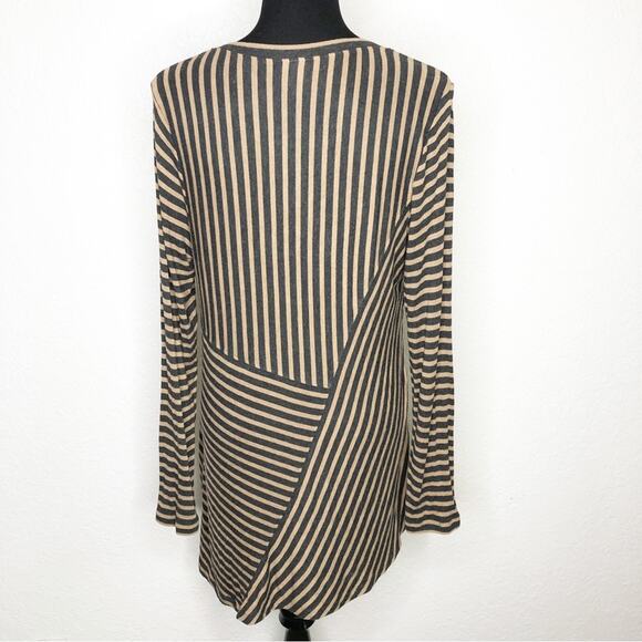 Cabi Striped Slant gray tan striped v neck jersey knit tunic top Medium #3629 - Picture 16 of 16
